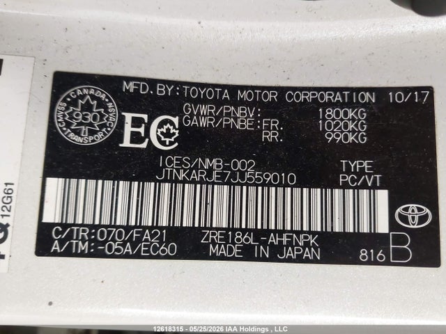 JTNKARJE7JJ559010 Toyota COROLLA IM