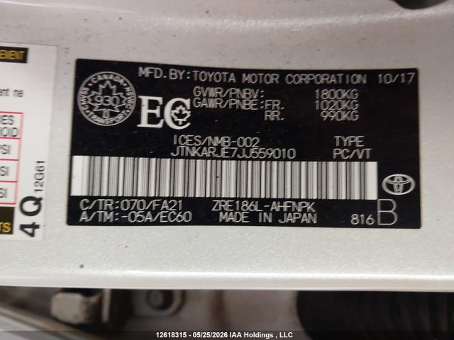 JTNKARJE7JJ559010 Toyota COROLLA IM