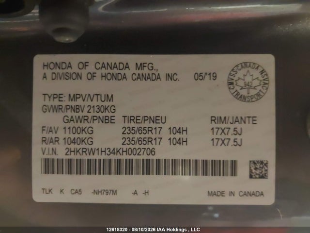 Honda CR-V LX 2019 2HKRW1H34KH002706 Image 9