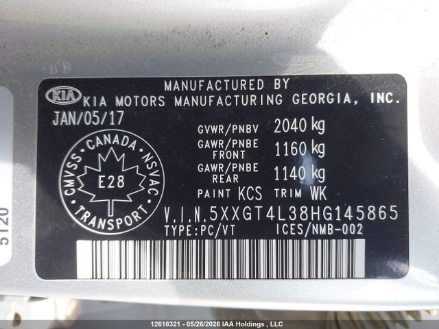 2017 Kia Optima Lx/lx+ მანქანა იყიდება აუქციონზე, vin: 5XXGT4L38HG145865, აუქციონის ნომერი: 12618321
