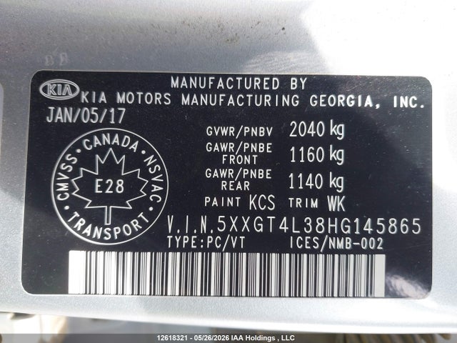 2017 Kia Optima Lx/lx+ მანქანა იყიდება აუქციონზე, vin: 5XXGT4L38HG145865, აუქციონის ნომერი: 12618321