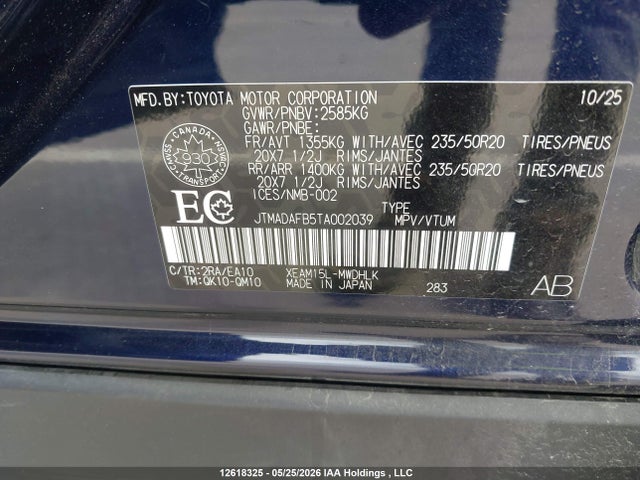 2026 Toyota Bz Limited Awd მანქანა იყიდება აუქციონზე, vin: JTMADAFB5TA002039, აუქციონის ნომერი: 12618325