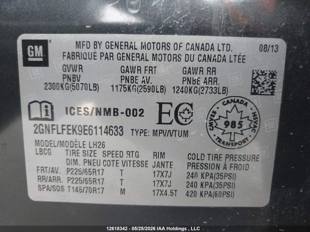 12618342 :رقم المزاد ، 2GNFLFEK9E6114633 vin ، 2014 Chevrolet Equinox Lt مزاد بيع