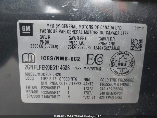 12618342 :رقم المزاد ، 2GNFLFEK9E6114633 vin ، 2014 Chevrolet Equinox Lt مزاد بيع