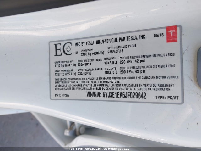 Tesla MODEL 3 2018 5YJ3E1EA6JF029642 Image 19