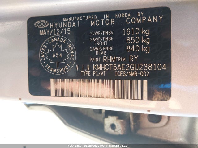 Hyundai ACCENT SE 2016 KMHCT5AE2GU238104 Image 9