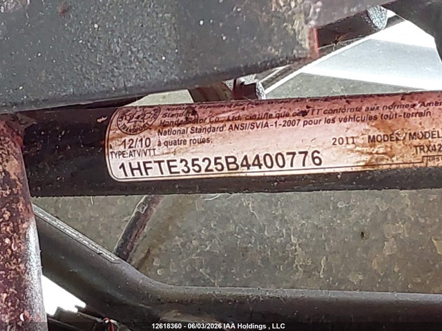 Продаж на аукціоні авто 2011 Honda Trx420 Fm, vin: 1HFTE3525B4400776, номер лоту: 12618360
