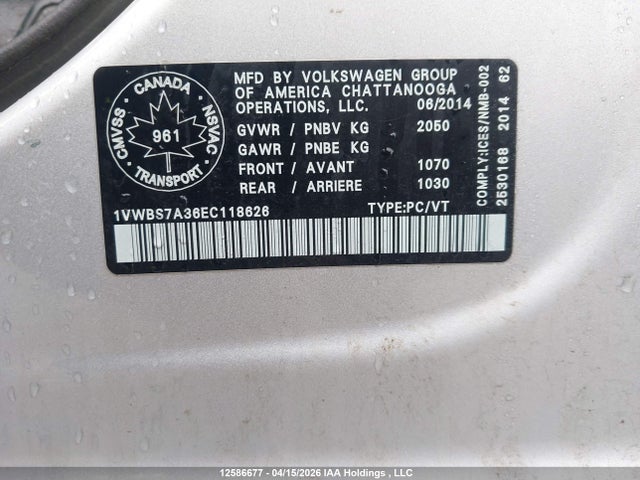 Aukcja sprzedaży 2014 Volkswagen Passat Se, vin: 1VWBS7A36EC118626, numer aukcji: 12586677