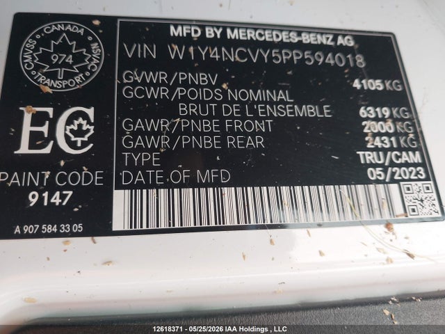 12618371 :رقم المزاد ، W1Y4NCVY5PP594018 vin ، 2023 Mercedes-benz Sprinter 2500 مزاد بيع