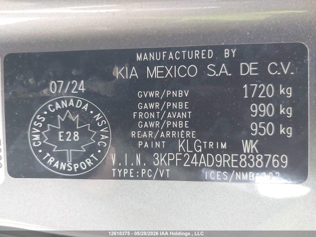 Продаж на аукціоні авто 2024 Kia Forte Lx/lxs, vin: 3KPF24AD9RE838769, номер лоту: 12618375