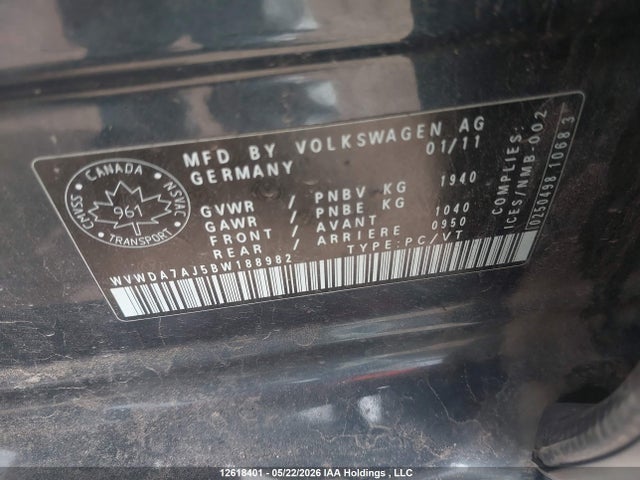 Продажа на аукционе авто 2011 Volkswagen Golf 2.5l Comfortline/2.5l Highline/2.5l Sportline/2.5l Trendline, vin: WVWDA7AJ5BW188982, номер лота: 12618401
