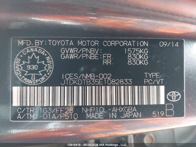 Auction sale of the 2014 Toyota Prius C, vin: JTDKDTB35E1082833, lot number: 12618418