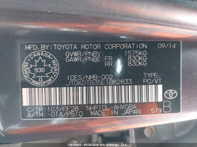 Auction sale of the 2014 Toyota Prius C, vin: JTDKDTB35E1082833, lot number: 12618418