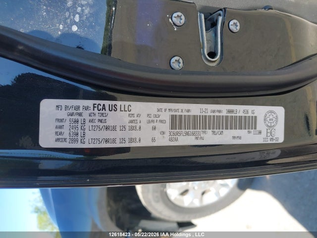 12618423 :رقم المزاد ، 3C6UR5FL5NG168331 vin ، 2022 Ram 2500 Laramie مزاد بيع
