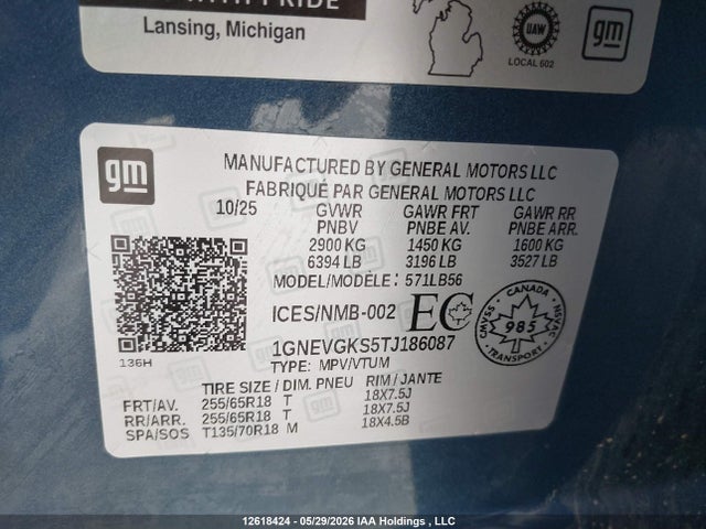 Chevrolet Traverse Lt 2026 1GNEVGKS5TJ186087 Image 9