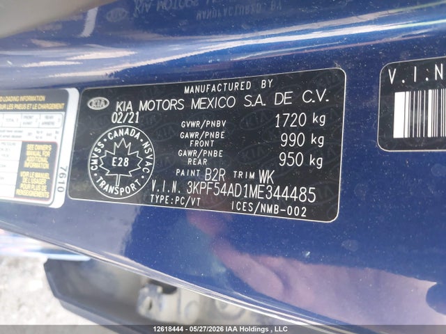 3KPF54AD1ME344485 KIA FORTE EX