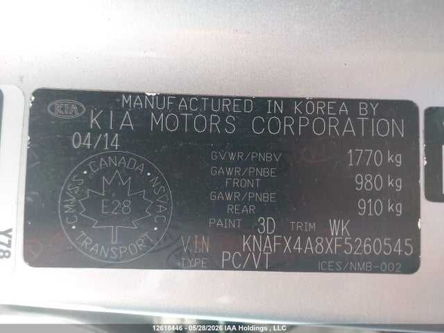 Продажа на аукционе авто 2015 Kia Forte Ex, vin: KNAFX4A8XF5260545, номер лота: 12618446