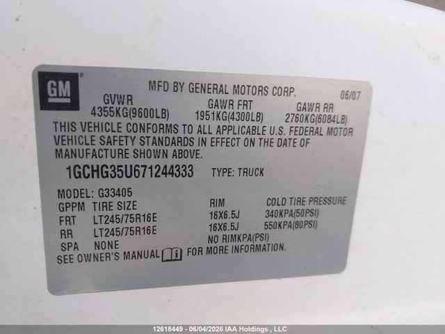 Продажа на аукционе авто 2007 Chevrolet Express G3500, vin: 1GCHG35U671244333, номер лота: 12618449