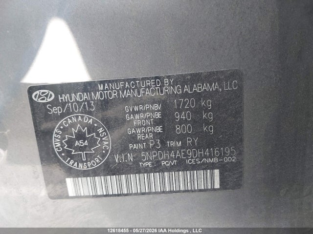 Продаж на аукціоні авто 2013 Hyundai Elantra Limited, vin: 5NPDH4AE9DH416195, номер лоту: 12618455
