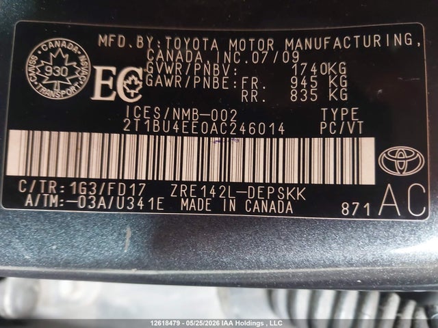 Aukcja sprzedaży 2010 Toyota Corolla, vin: 2T1BU4EE0AC246014, numer aukcji: 12618479