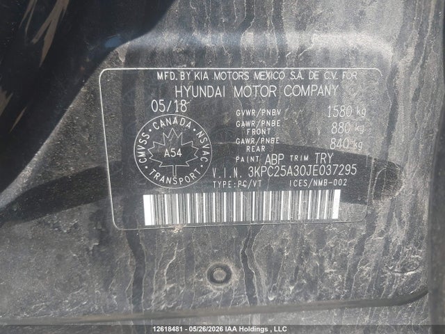 Продаж на аукціоні авто 2018 Hyundai Accent L, vin: 3KPC25A30JE037295, номер лоту: 12618481