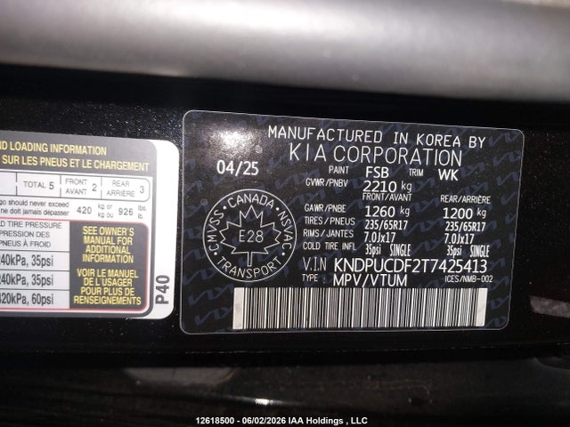 Продажа на аукционе авто 2026 Kia Sportage Lx, vin: KNDPUCDF2T7425413, номер лота: 12618500