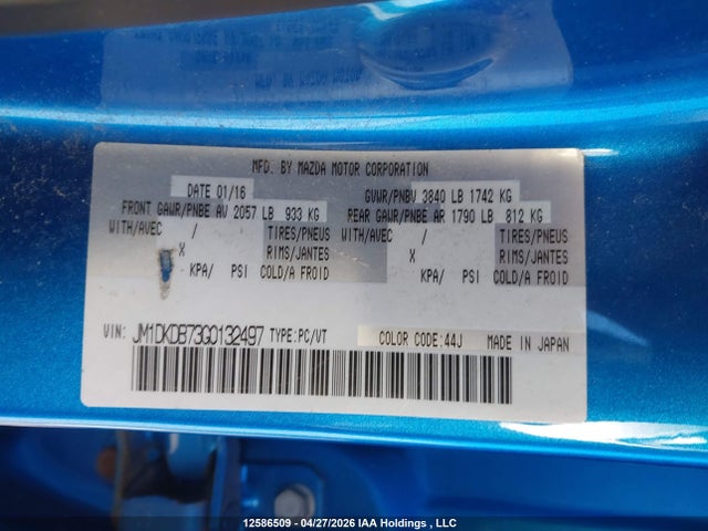 12586509 :رقم المزاد ، JM1DKDB73G0132497 vin ، 2016 Mazda Cx-3 Gx مزاد بيع