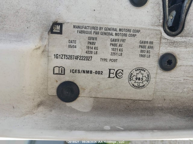 12618521 :رقم المزاد ، 1G1ZT52874F222027 vin ، 2004 Chevrolet Malibu Ls مزاد بيع