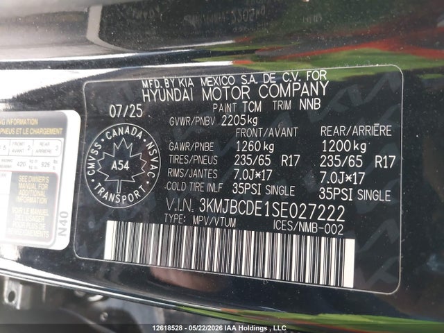 Aukcja sprzedaży 2025 Hyundai Tucson Preferred Awd, vin: 3KMJBCDE1SE027222, numer aukcji: 12618528