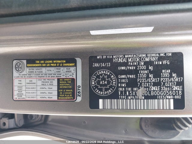Aukcja sprzedaży 2013 Hyundai Santa Fe Sport 2.4 Premium, vin: 5XYZUDLB0DG056018, numer aukcji: 12618529