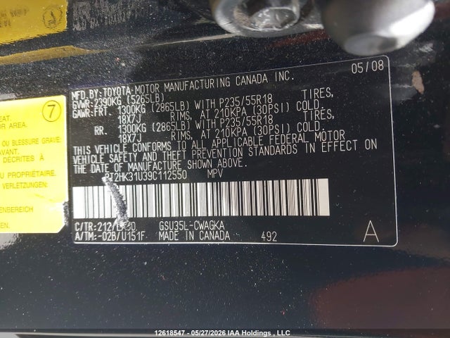 Продажа на аукционе авто 2009 Lexus Rx 350, vin: 2T2HK31U39C112550, номер лота: 12618547