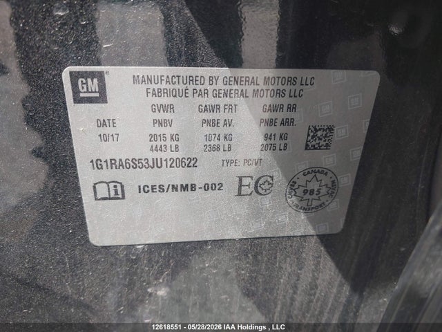 Продаж на аукціоні авто 2018 Chevrolet Volt, vin: 1G1RA6S53JU120622, номер лоту: 12618551