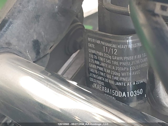 2013 Kawasaki Ex300 A მანქანა იყიდება აუქციონზე, vin: JKAEX8A15DDA10350, აუქციონის ნომერი: 12618560