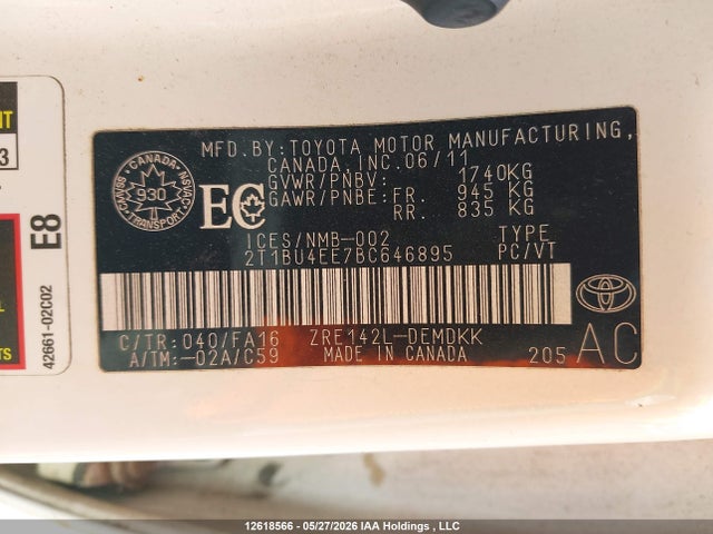 Aukcja sprzedaży 2011 Toyota Corolla Ce, vin: 2T1BU4EE7BC646895, numer aukcji: 12618566