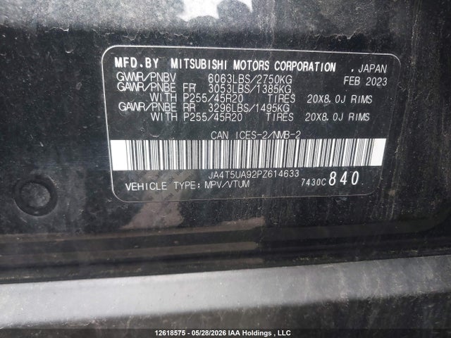2023 Mitsubishi Outlander Se/se Technology/ralliart მანქანა იყიდება აუქციონზე, vin: JA4T5UA92PZ614633, აუქციონის ნომერი: 12618575