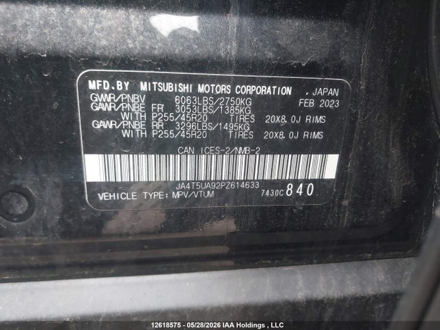 2023 Mitsubishi Outlander Se/se Technology/ralliart მანქანა იყიდება აუქციონზე, vin: JA4T5UA92PZ614633, აუქციონის ნომერი: 12618575