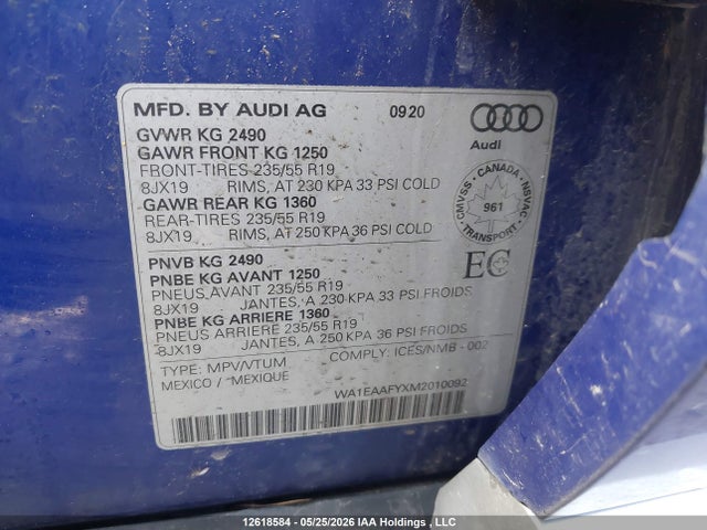 Продаж на аукціоні авто 2021 Audi Q5 Progressiv, vin: WA1EAAFYXM2010092, номер лоту: 12618584