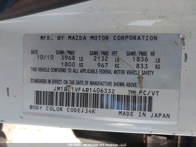 Aukcja sprzedaży 2011 Mazda 3 I, vin: JM1BL1VF4B1406332, numer aukcji: 12618585