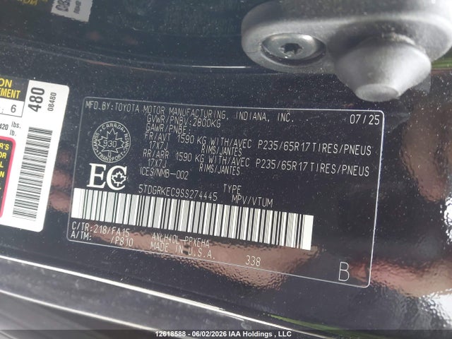 2025 Toyota Sienna Le 8-passenger მანქანა იყიდება აუქციონზე, vin: 5TDGRKEC9SS274445, აუქციონის ნომერი: 12618588
