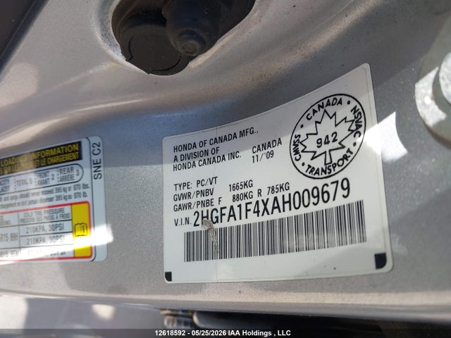2010 Honda Civic Sdn მანქანა იყიდება აუქციონზე, vin: 2HGFA1F4XAH009679, აუქციონის ნომერი: 12618592