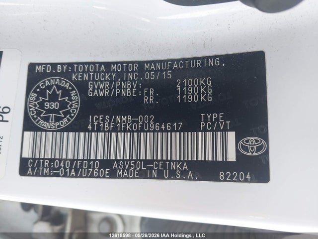 Продаж на аукціоні авто 2015 Toyota Camry Le, vin: 4T1BF1FK0FU964617, номер лоту: 12618598
