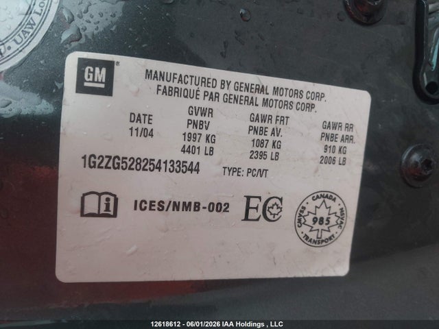 Aukcja sprzedaży 2005 Pontiac G6, vin: 1G2ZG528254133544, numer aukcji: 12618612