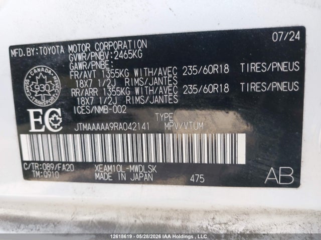 Aukcja sprzedaży 2024 Toyota Bz4x Xle/limited, vin: JTMAAAAA9RA042141, numer aukcji: 12618619