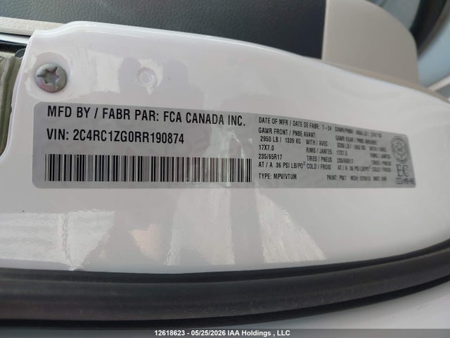 Продажа на аукционе авто 2024 Chrysler Grand Caravan Sxt, vin: 2C4RC1ZG0RR190874, номер лота: 12618623