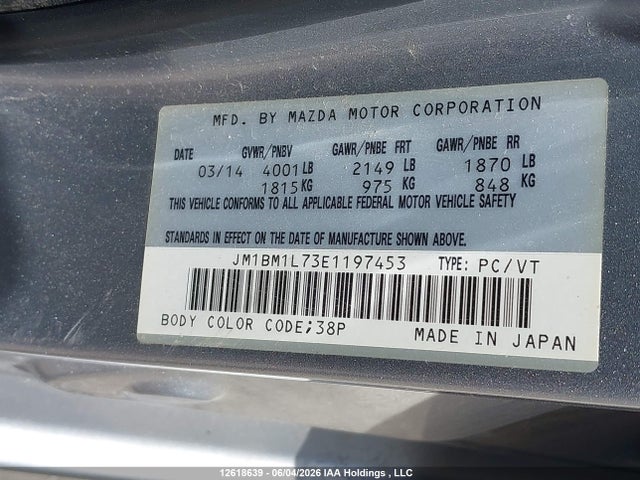 Продаж на аукціоні авто 2014 Mazda Mazda3 Gs-sky, vin: JM1BM1L73E1197453, номер лоту: 12618639