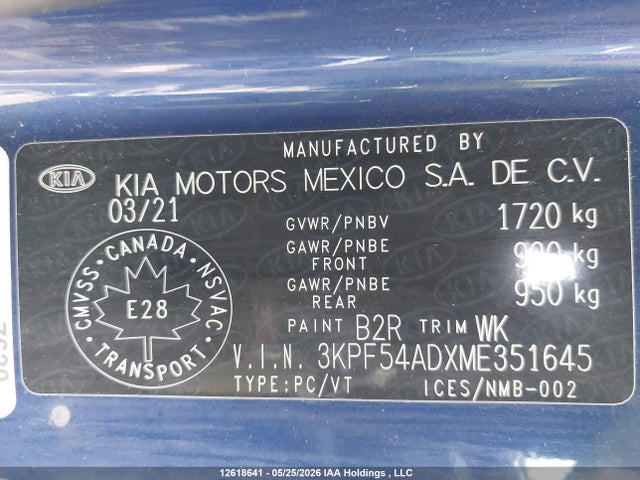 Aukcja sprzedaży 2021 Kia Forte Ex/ex Premium/ex+, vin: 3KPF54ADXME351645, numer aukcji: 12618641
