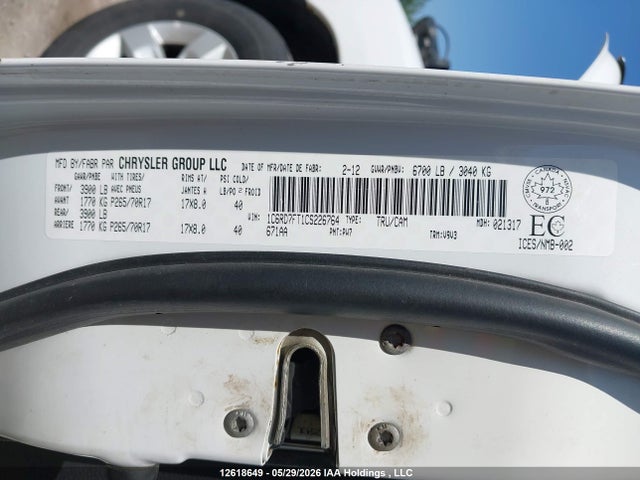 12618649 :رقم المزاد ، 1C6RD7FT1CS226764 vin ، 2012 Dodge Ram 1500 St مزاد بيع