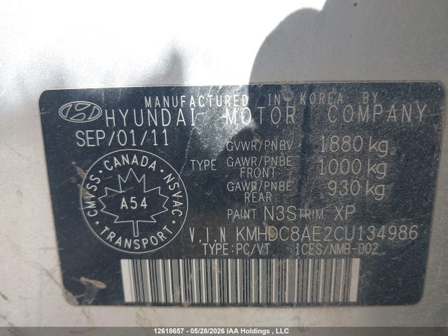 12618657 :رقم المزاد ، KMHDC8AE2CU134986 vin ، 2012 Hyundai Elantra Touring Gls/se مزاد بيع