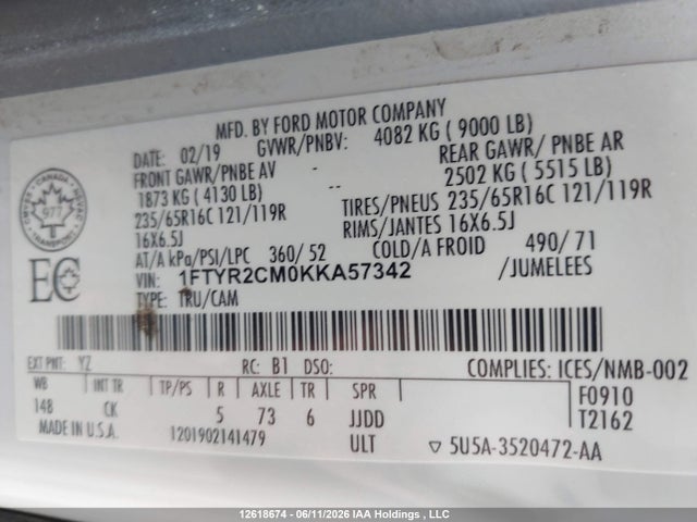 Ford Transit-250 2019 1FTYR2CM0KKA57342 Image 19
