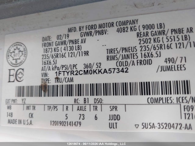 Ford Transit-250 2019 1FTYR2CM0KKA57342 Image 9